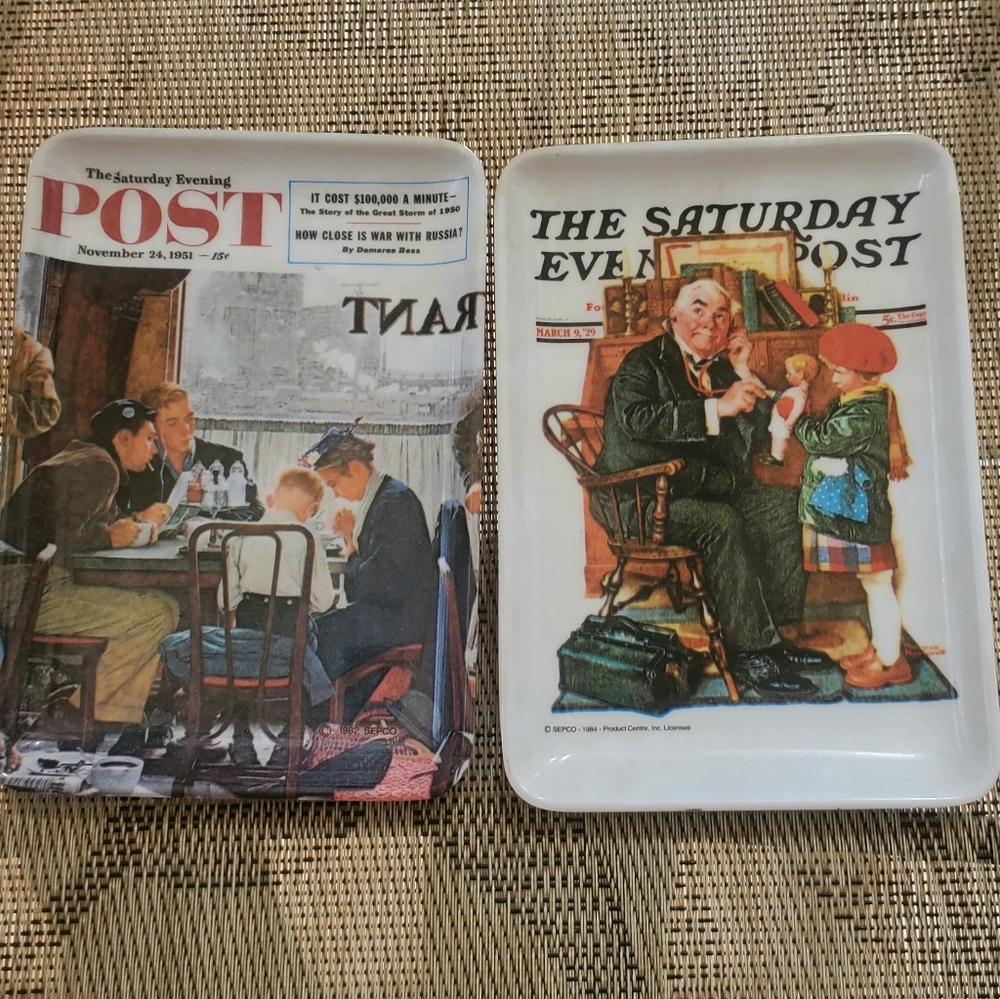 Two Rare Norman Rockwell Melamine Trays Saturday Evening Post Covers 1980s